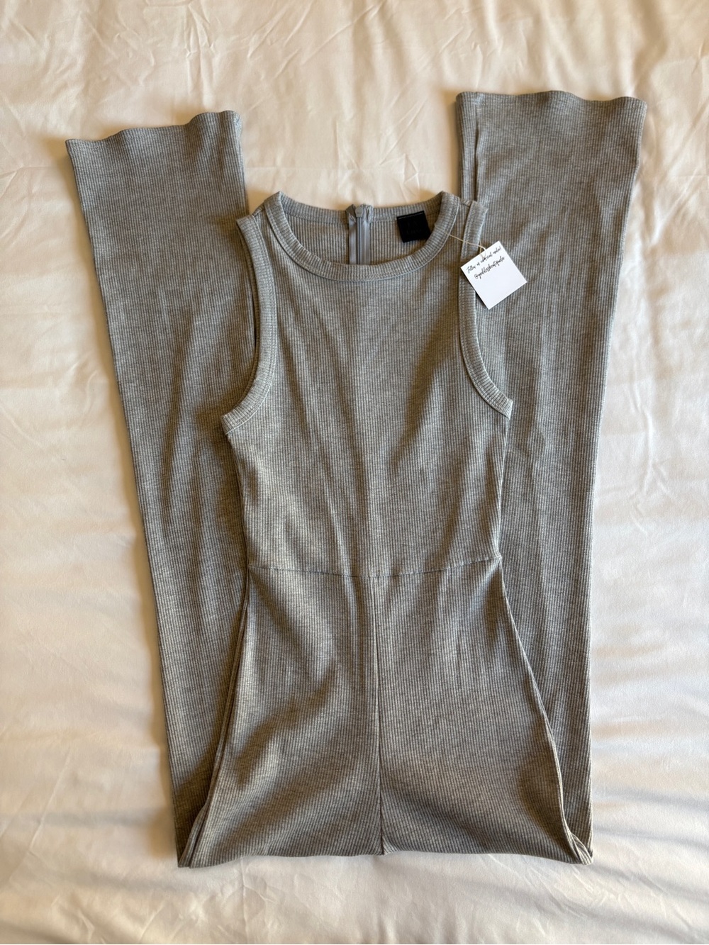 Sleeveless Ribbed Gray Flare Leg Jumpsuit Casual Everyday